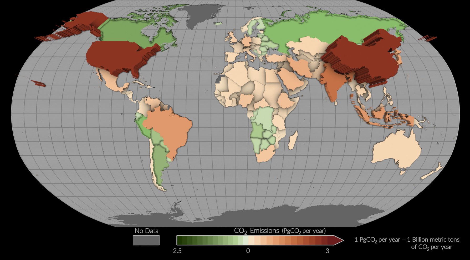 This map shows mean net emissions and removals of carbon dioxide from 2015 to 2020 using estimates informed by NASA’s OCO-2 satellite measurements.